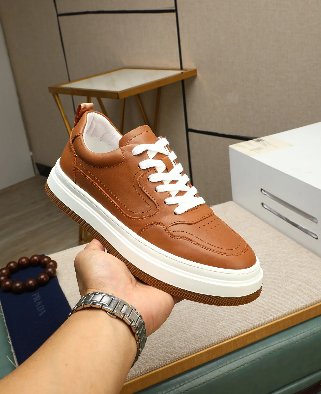 Men's men's shoes 💰460 high-end version. PRADA (Prada) men's casual style, compare the quality at the counter 🧚🏿♂️Imported cowhide fabric 🐎Water-dyed comfortable and soft cowhide lining for feet 🐂Genuine leather outsole with label 🎉 Size 38-44. Can be customized for 45💥🏆